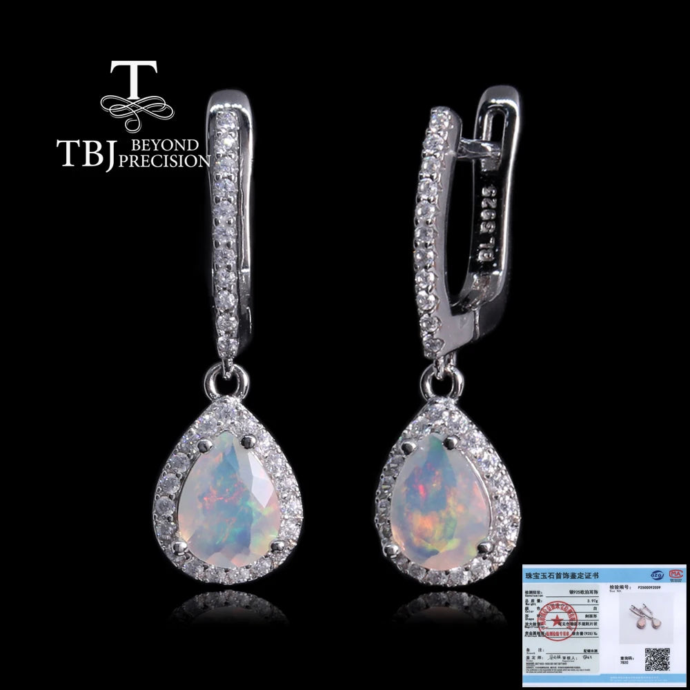 925 Sterling Silver Simple Pear Clasp Earrings with Natural Ethiopia Opal Gemstones Fine Jewelry for Women Nice Gift