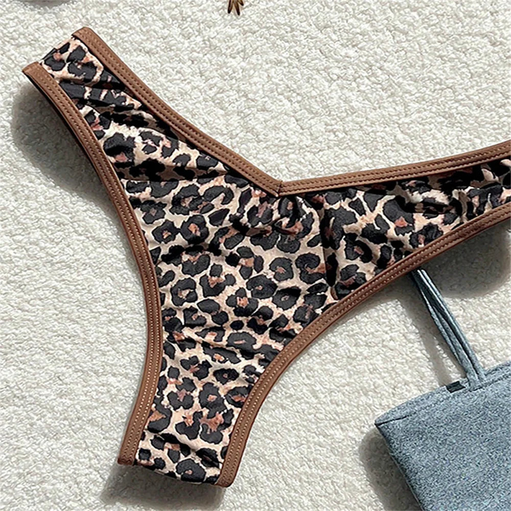 Leopard Bikinis Sets Sling Swimsuit String Lace Up Backless Bikini Extreme Micro Thongs Women Beach Outfit Bathing Suit Swimwear