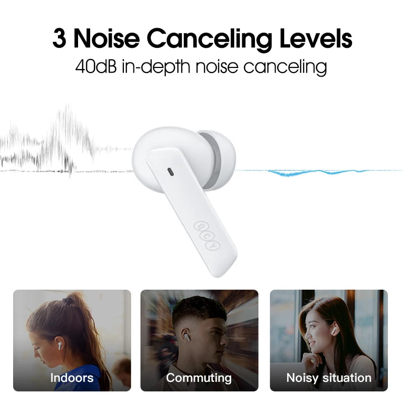 QCY HT05 Melobuds ANC Wireless Bluetooth Earbuds BH21HT05A 40dB 6 Mic AI-Enhanced Calls Transparency App for Custom EQ 30H