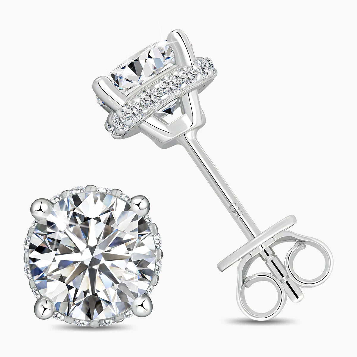 100% Pass Diamond Tester Round Moissanite Stud Earrings Women 925 Sterling Silver Ear Studs Wedding Jewelry