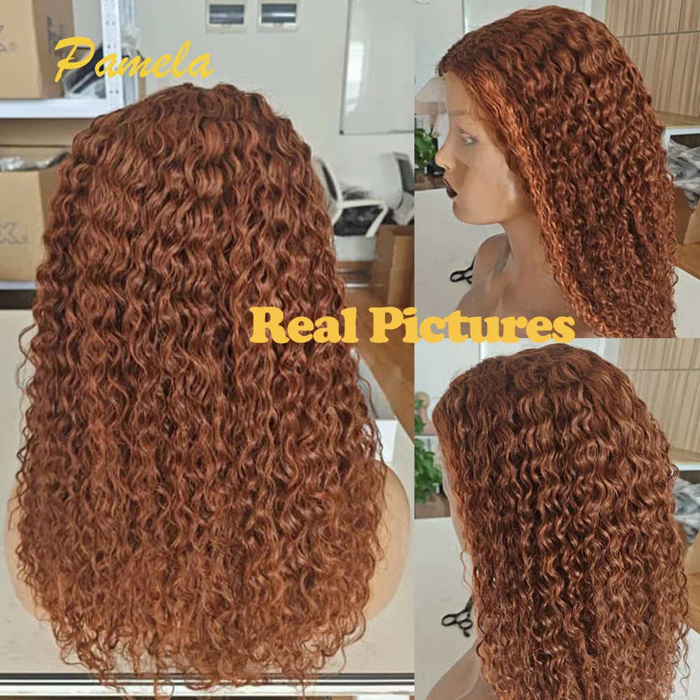 Highlight Blonde Curly Human Hair Glueless Wigs Brazilian Brown Colored 13x6 Transparent Lace Frontal Wigs For Woman