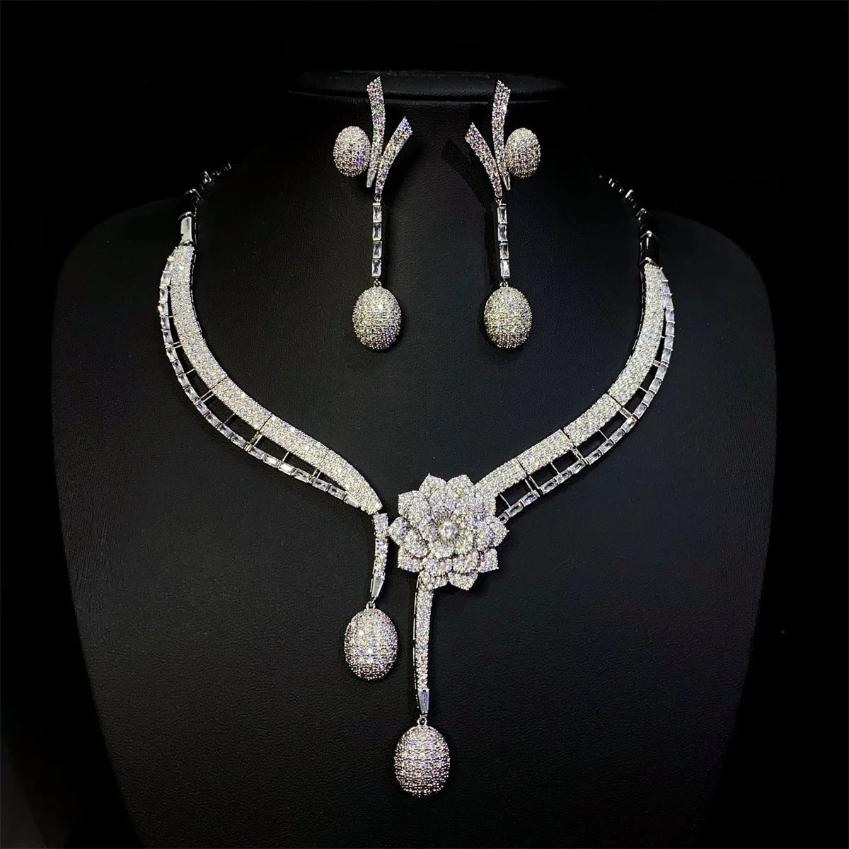 New Ladies Jewellery 2 Pcs Luxury Flower Personalised Necklace Earrings Dress Accessories Summer Prom Wedding Party Gift M-427