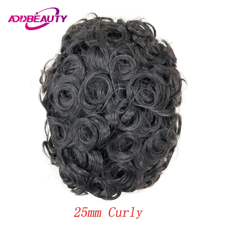 4mm Wave Afro Human Hair Wigs for Men Thin Skin Curly Male Toupee Human Hair PU 0.14cm Man's Wigs Capillary With Knots Natural