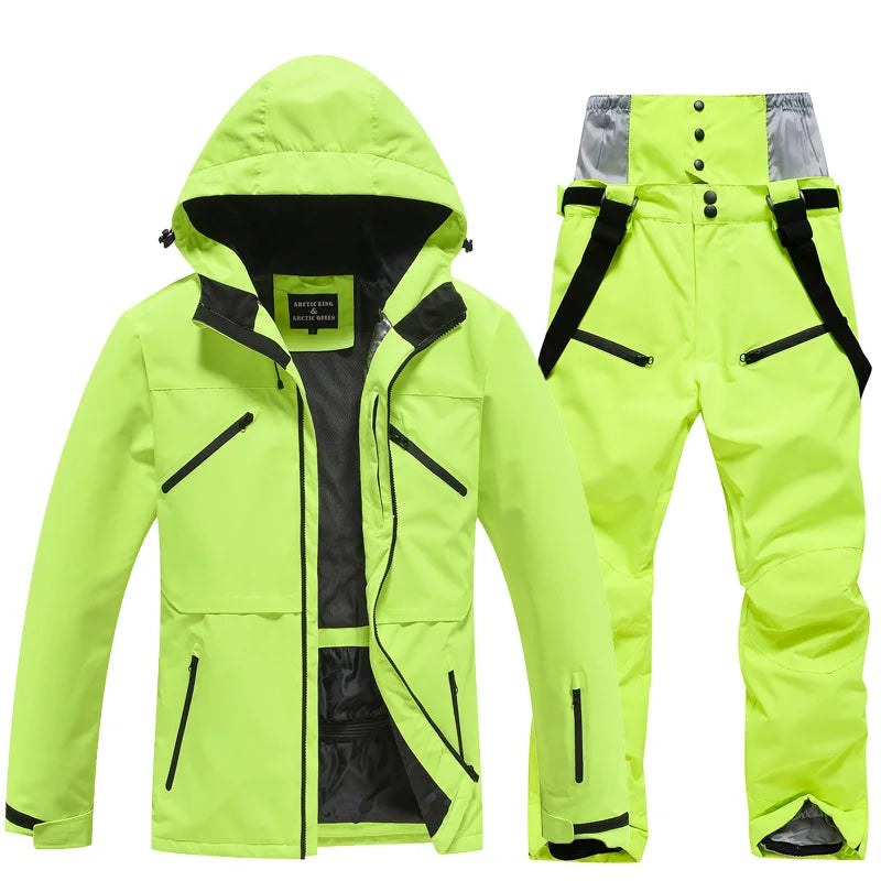 NEW Fashion Men Women Winter Ski Suit Windproof Waterproof Snowboard Jacket and Pants Snow Clothes Female Skiwear Pure White