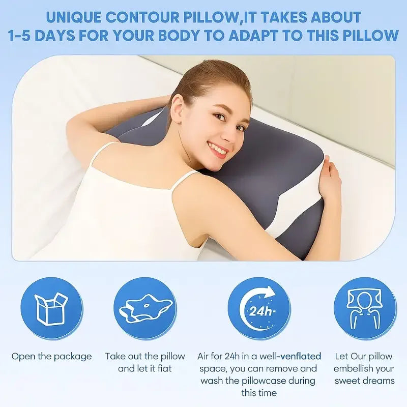 Ergonomic Memory Foam Butterfly Neck Pillow C-Shaped Adjustable Dual Height Transparent Cover Support for Side/Supine/Pillow Sle