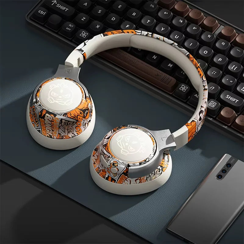 Bluetooth 5.3 Gaming Wireless Headset, Low Latency, Noise Cancelling Mic, RGB Light, Over-ear Headphones for PC