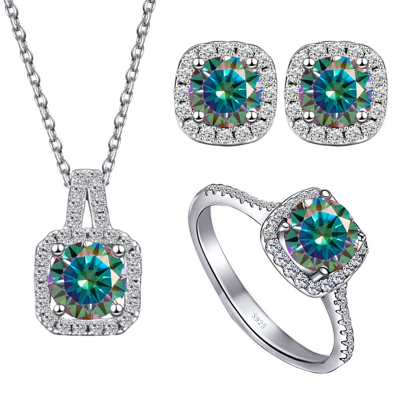 JoyceJelly S925 Sterling Silver jewelry for women 1 carat moissanite diamond 3 pieces set necklace ring earrings wedding party