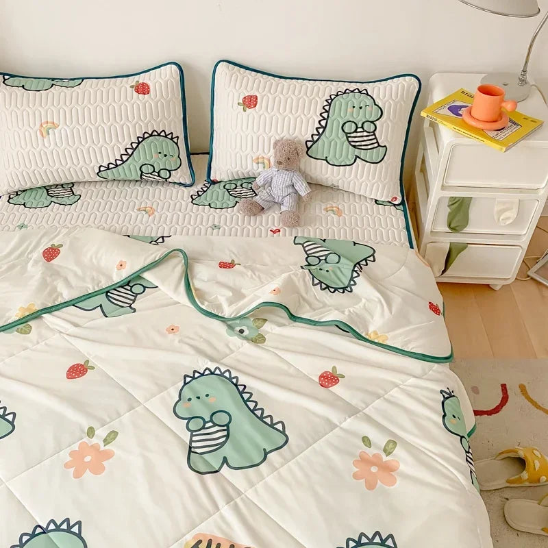 Cooling Summer Comforter Bedding Sets Double Sided Cool Feeling Fabric Duvet Summer Blanket Ice Silk Fitted Sheet and Pillowcase