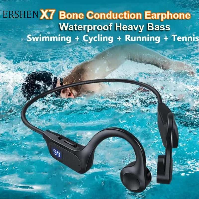 X7 Bone Conduction Wireless Earphone Sport Swimming Bluetooth Compatible Headphone Hand-free With Mic For Running Earbuds