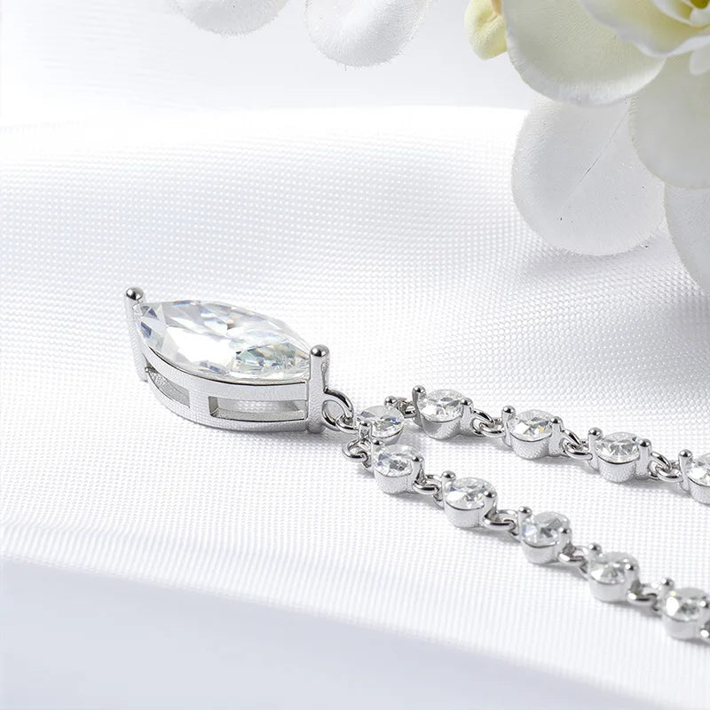 Smyoue 18k Plated Marquise Cut Moissanite Tennis Necklace for Women Choker Lab Diamond D Color Chain 925 Sterling Silver Jewelry