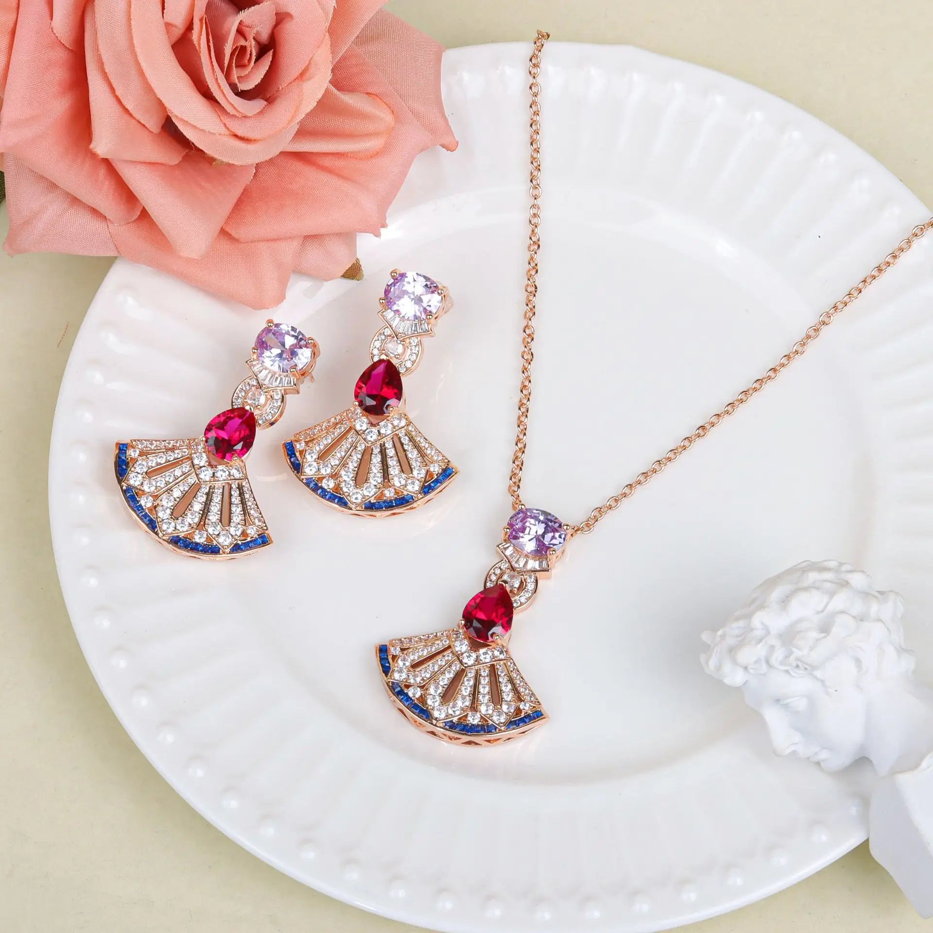 Delicate Crystal Beaded Necklace Earrings Bracelet Gift Set, High-End Fashion Jewelry Collection for Women,work to dinner piece