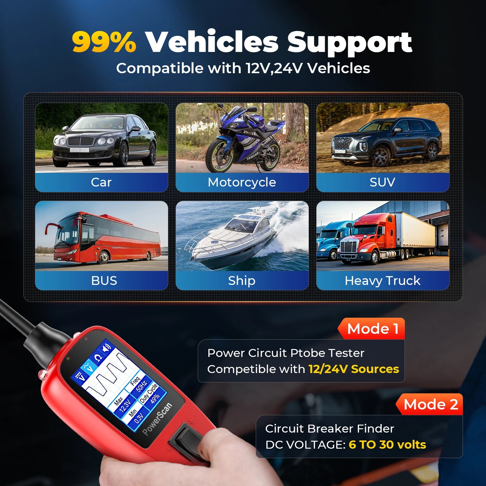 Autel Power Scan PS100 Car Circuit Tester, Universal 12V 24V Automotive Power Circuit Probe Kit with 40FT Cable, AC/DC/Continuity/Probe/Signal Test, Activate Component Electrical System Tool
