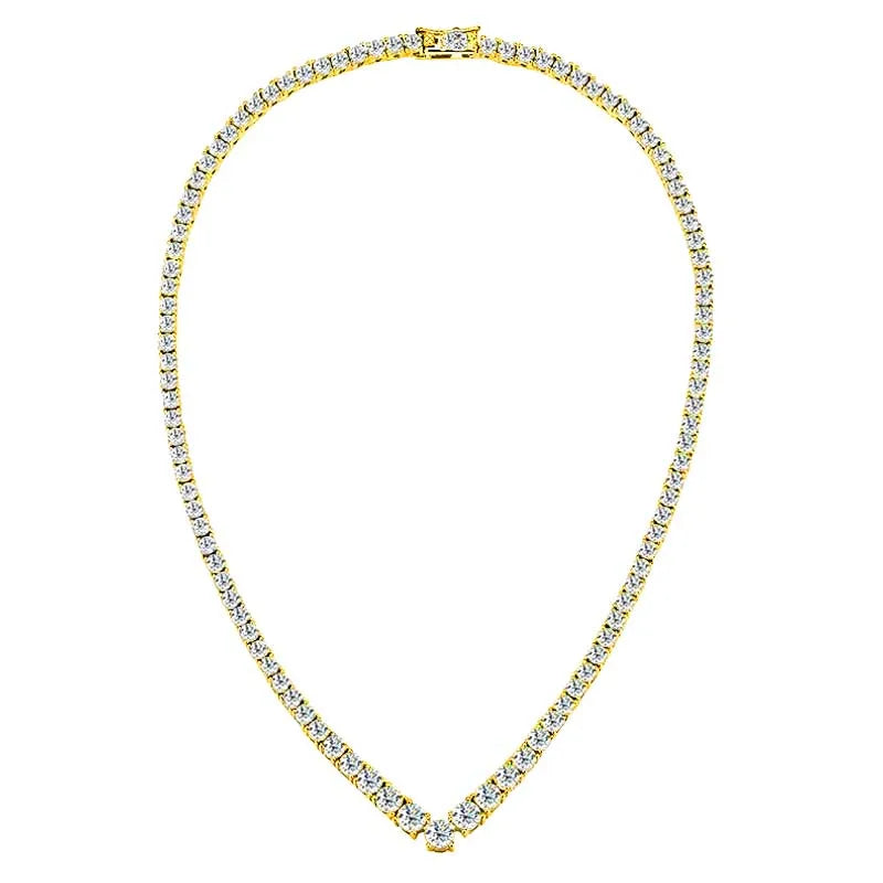 KNOBSPIN Moissanite Tennis Necklace for Woman V Style Wedding Party Neckchain 925 Sterling Sliver Plated 18k White Gold Necklace