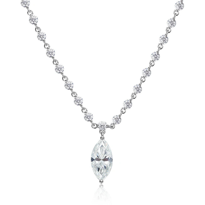 Smyoue 18k Plated Marquise Cut Moissanite Tennis Necklace for Women Choker Lab Diamond D Color Chain 925 Sterling Silver Jewelry