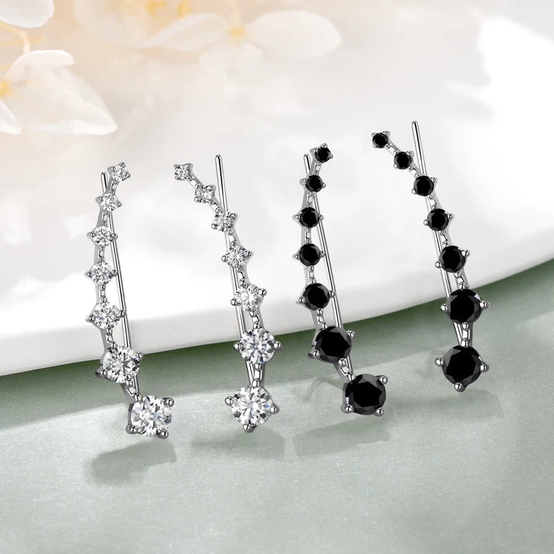 Full D Moissanite Earrings For Women Silver 925 Black/ White Diamond 7 Star Ear Cuffs Crawler Climber Earrings Unique Jewelry