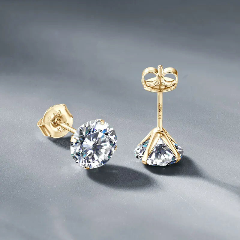 Anziw Solid Gold 14K Earrings Classic 3mm/4mm/5mm/6mm D Color Round Cut Moissanite Stud Earrings for Women Men Jewelry Certified