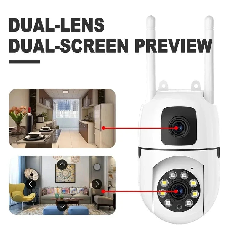 WiFi IP Camera Security Protection Dual Lens Dual Screen Wireless Indoor Monitor Auto Track PTZ CCTV Video Surveillance V380 Pro