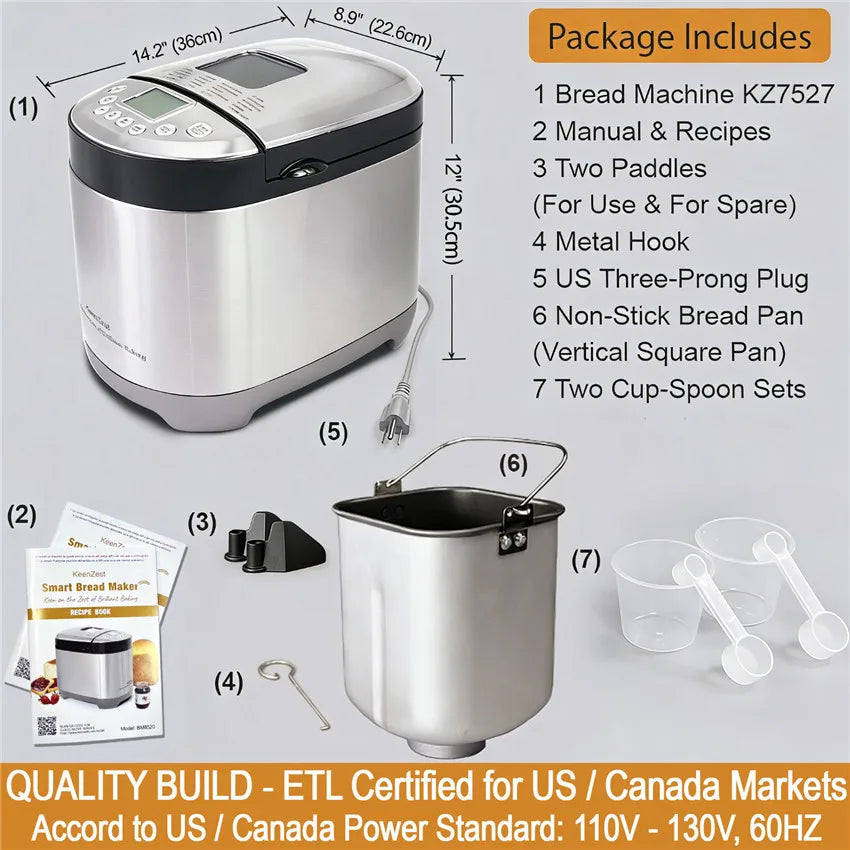 KeenZest 27-in-1 Smart Bread Maker with Gluten Free Setting 2LB Whole Wheat Bread Machine with Homemade Cycle Recipes Included