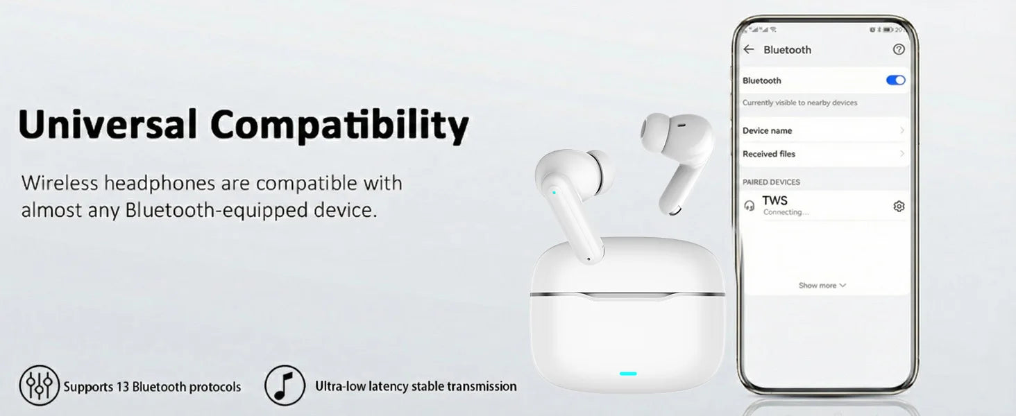 TWS Bluetooth 5.4 Earbuds ANC+ENC Noise Cancelling Wireless Headphones HiFi Stereo Gaming Headset with Mic for Sports Running
