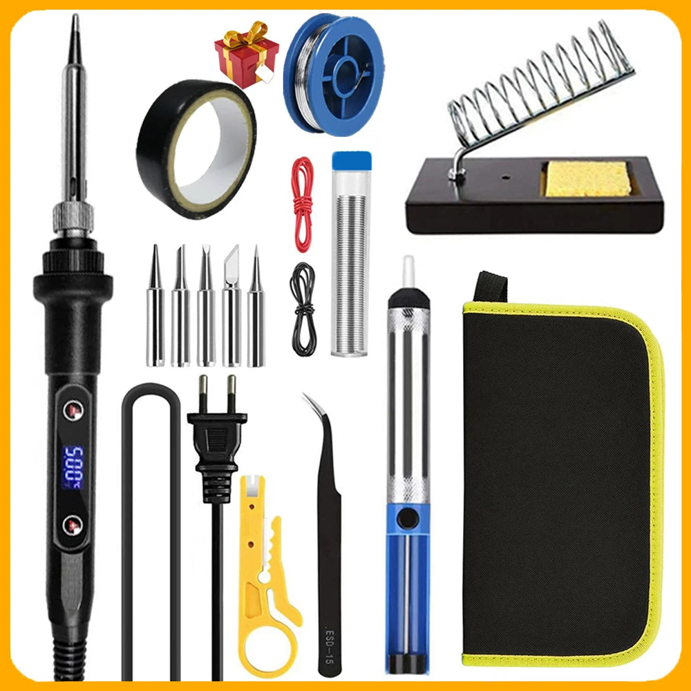 2025 Electric Soldering Iron 80W LCD Digital Display 180-500 Adjustable Replaceable Head Soldering Iron Tin Pen Welding Kit
