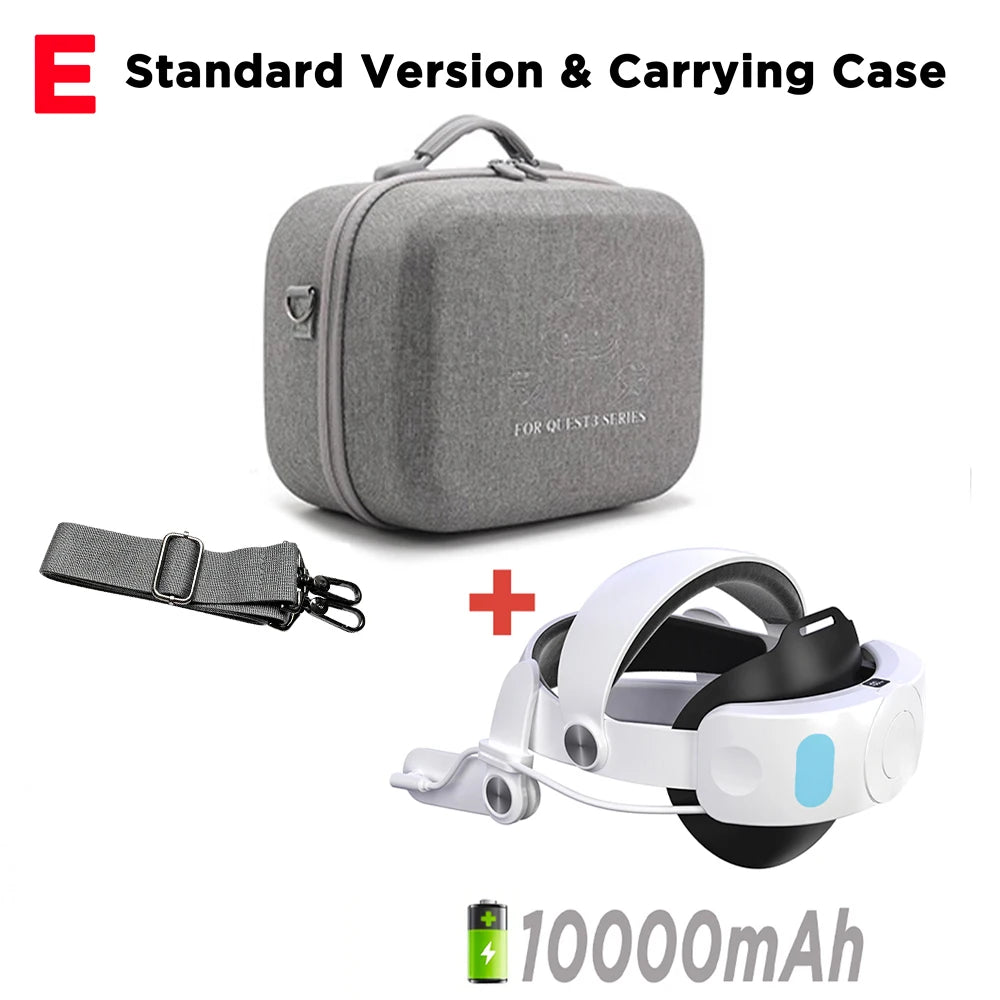 10000mAh Battery Comfort Head Strap For Meta Quest 3/3s Replacement Elite Strap PD18W Charging Enhanced Playtime, Carrying Case