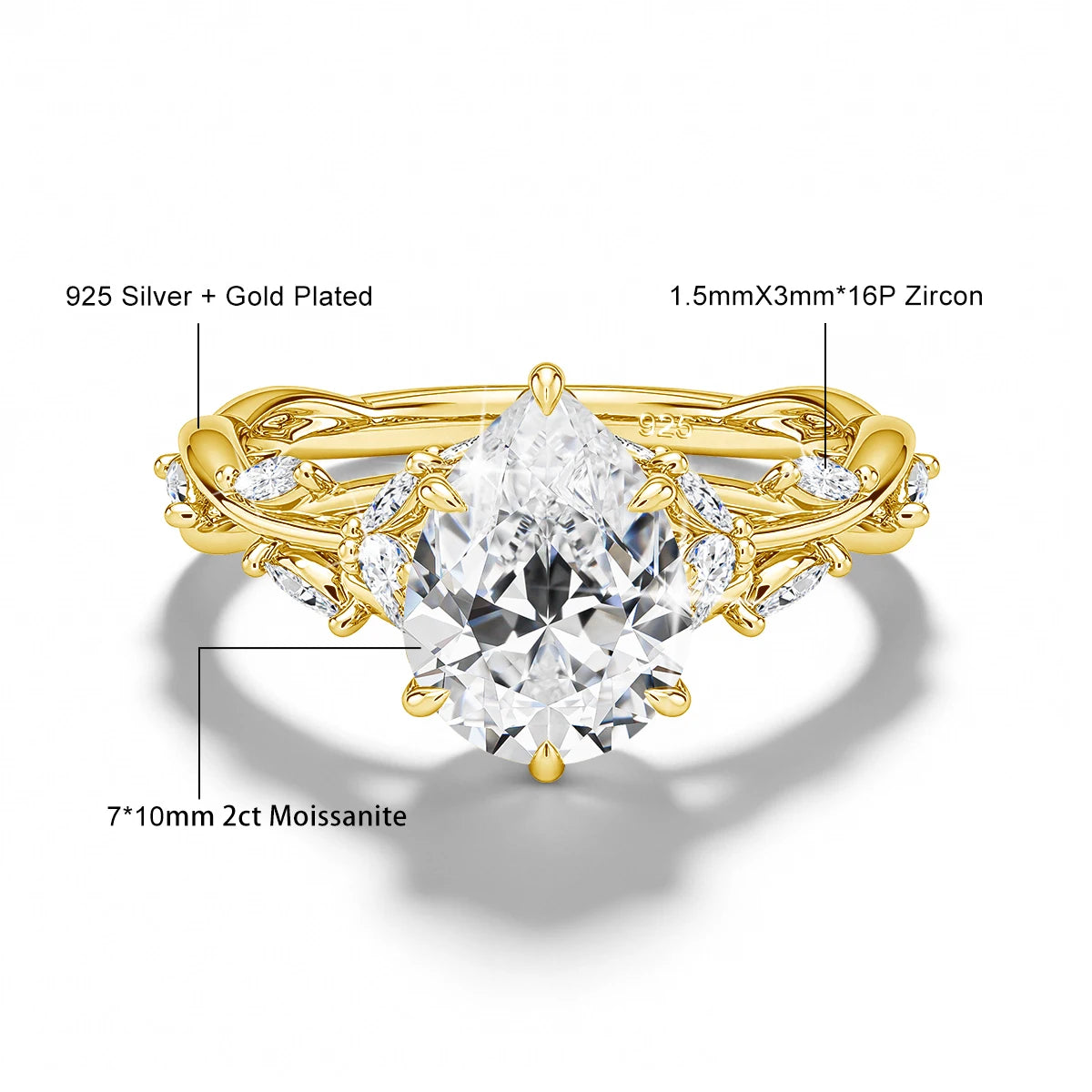 Luxury Quality 14K Gold Filled 3CT Marquise Cut Moissanite Wedding Ring D Color Certified Silver 925 Anniversary Jewelry for her