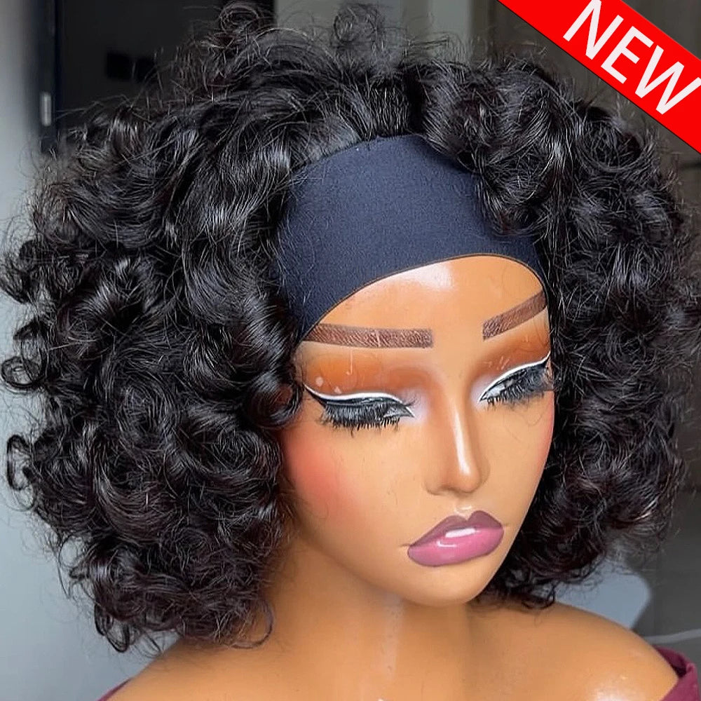 10-18 Inch Headband Wig 100% Human Hair Bouncy Curly 300/400 High Density Wigs Full Machine Made Wigs For Women Human Hair Wigs