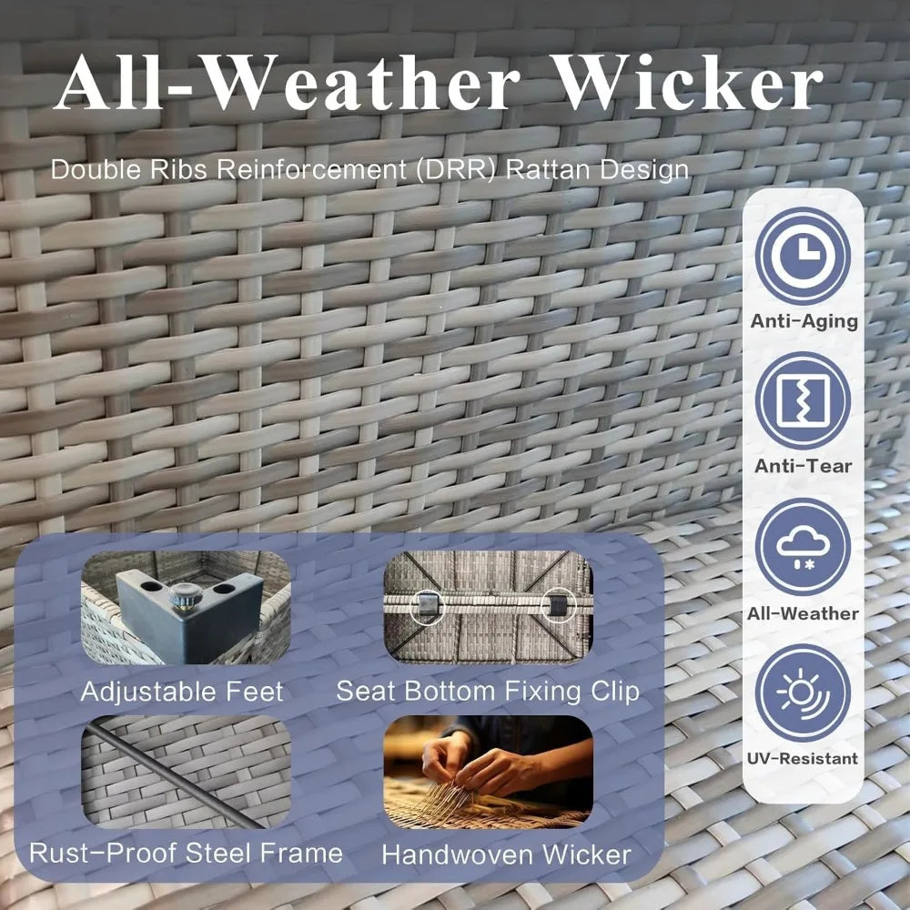7-Piece Outdoor Rattan Sectional Sofa Set, Wicker Patio Furniture with Coffee Table, Grey Cushions, Patio, Customized