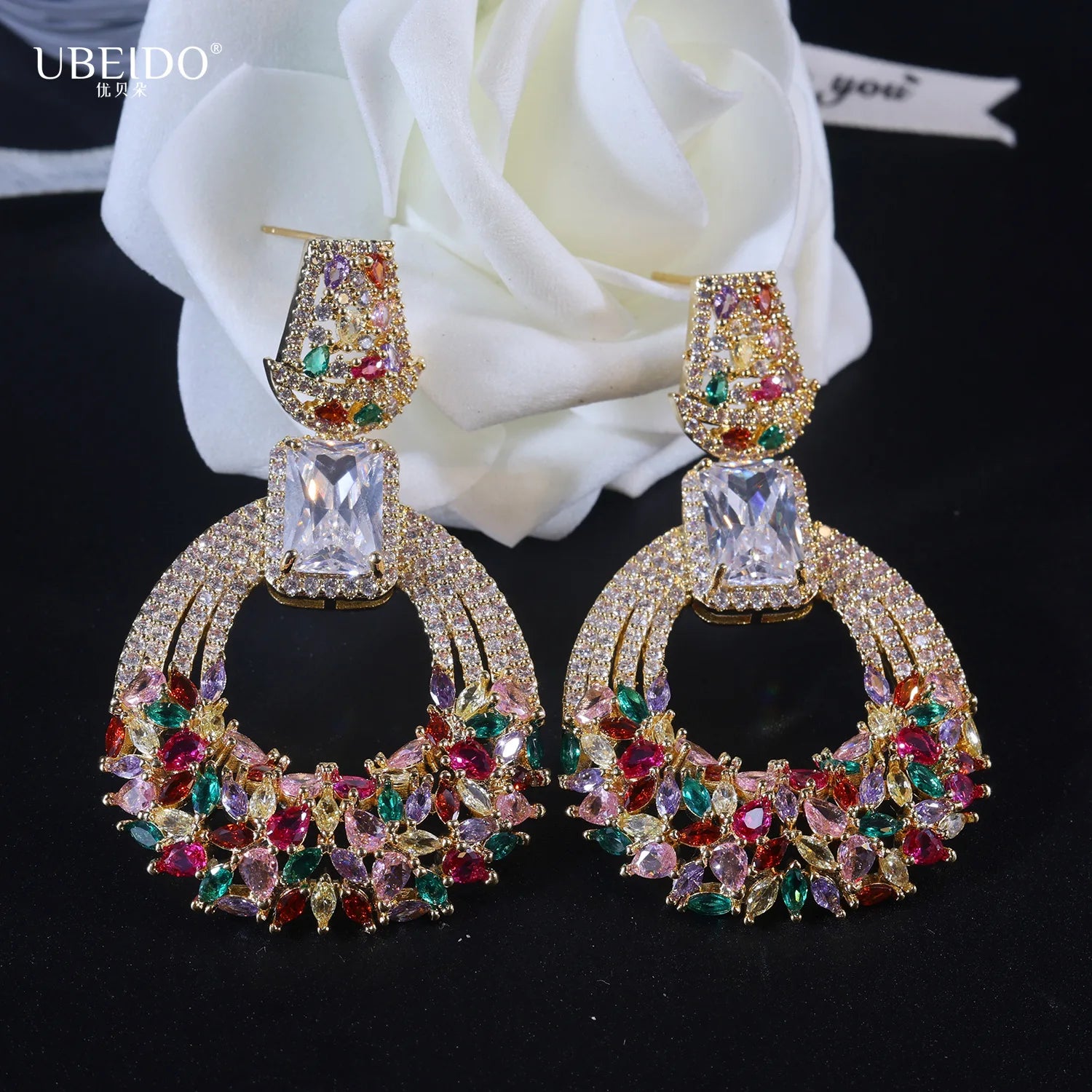 Saudi Arabia Wealthy Style Middle Eastern Bridal Jewelry Set Necklace Earrings with Diamond Zircon Dress