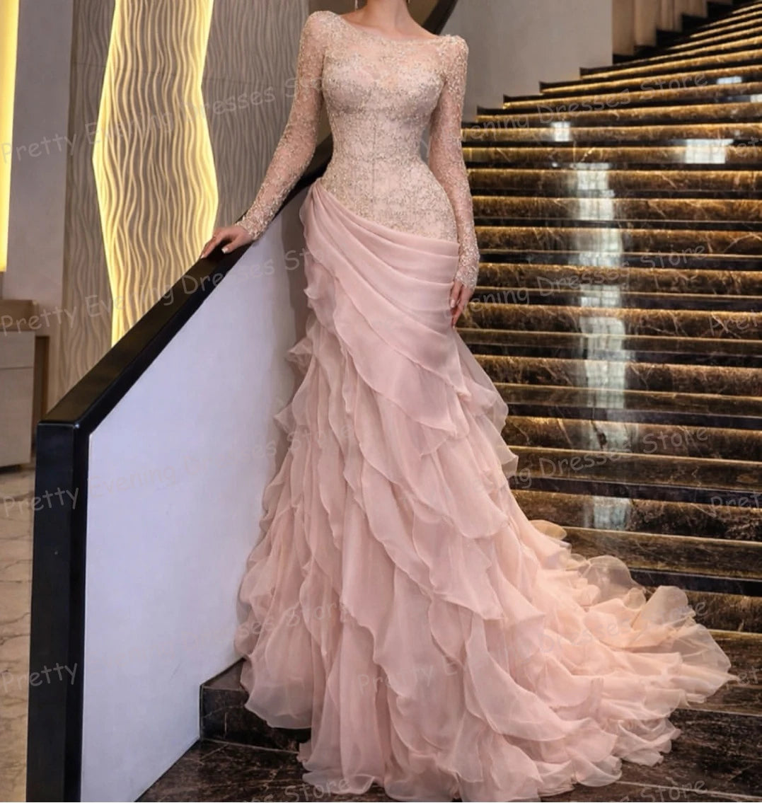 Luxury Evening Dresses Mermaid Women Sexy High Neck Appliques Prom Gowns Party Fashion Formal Vestidos De Novia Customized Gala