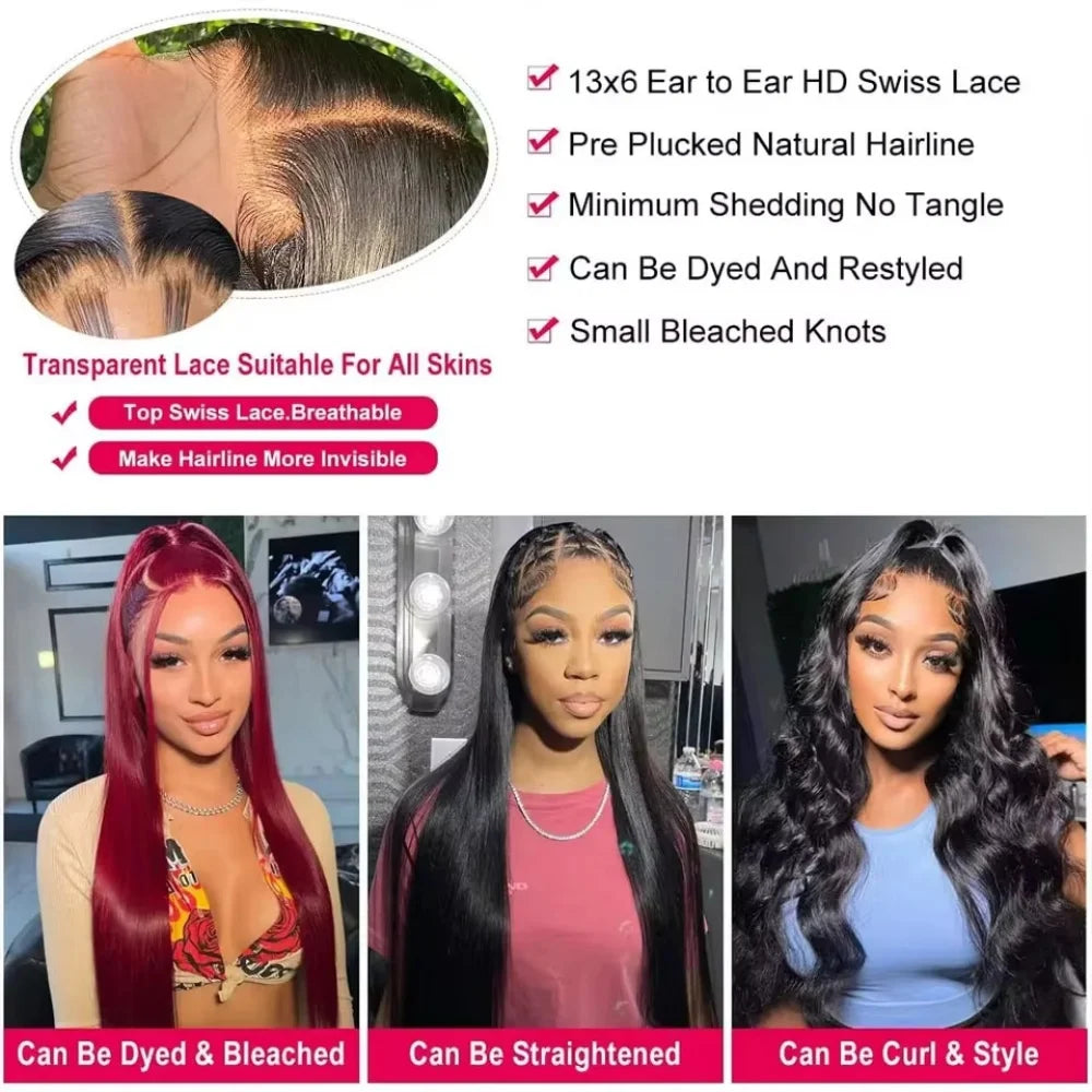 16 42 Inch 13x6 13X4 HD Transparent Straight Lace Frontal Wigs 5x5 Glueless Wear and Go Brazilian Human Hair Wig 250 Density for Women