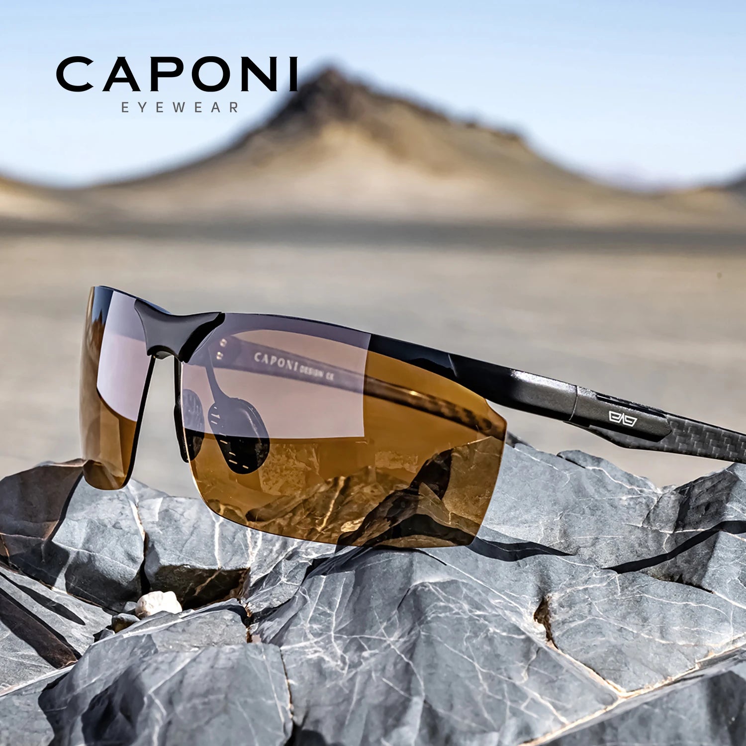CAPONI Night Vision Men Sunglasses Carbon Firber Driving Sports Photochromic UV400 HD Sun Glasses Protect Yellow Shades BSYS8780