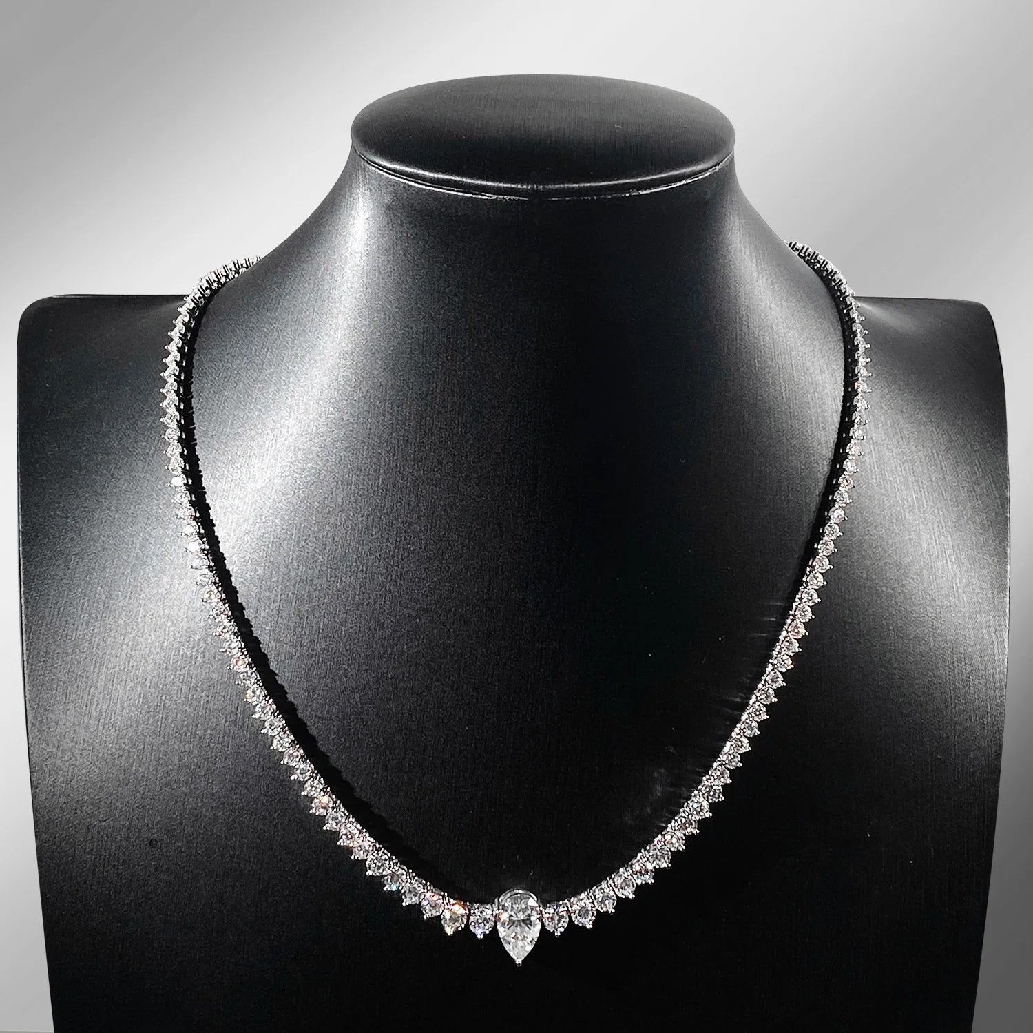 KNOBSPIN GRA Certified Moissanite Tennis Necklace with 4ct Pear Cut Pandent Solid 925 Silver Wedding Tennis Necklaces for Women