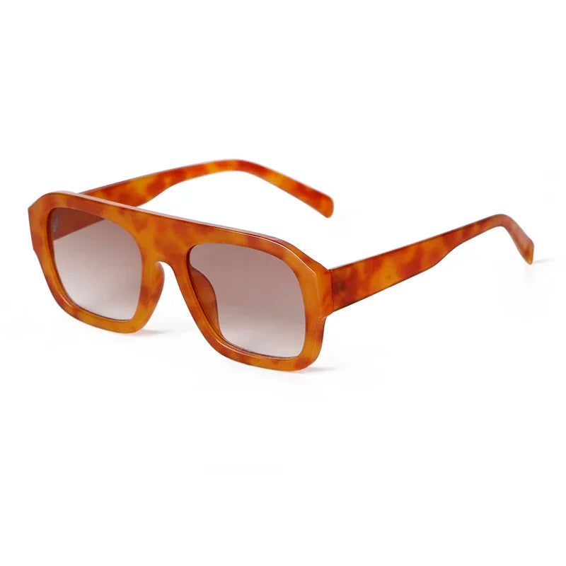 Chic Oversized Women Square Sunglasses Brand Design 2025 Trendy Flat Top Tortoise Shell Blue Lens Sun Glasses Eyewear Female UV