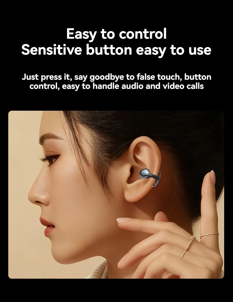 Wireless Bluetooth Earbuds with Ear Clips 6.0 AI Translation Noise Reduction 40H Battery Life IPX6 Waterproof for Sports And Fit