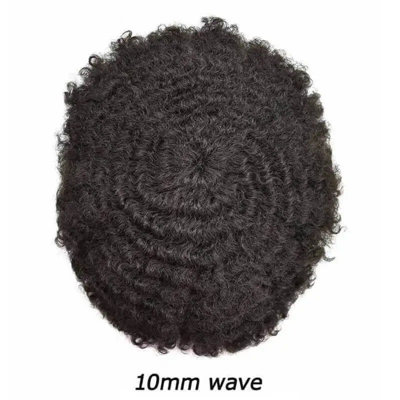 4mm Wave Afro Human Hair Wigs for Men Thin Skin Curly Male Toupee Human Hair PU 0.14cm Man's Wigs Capillary With Knots Natural