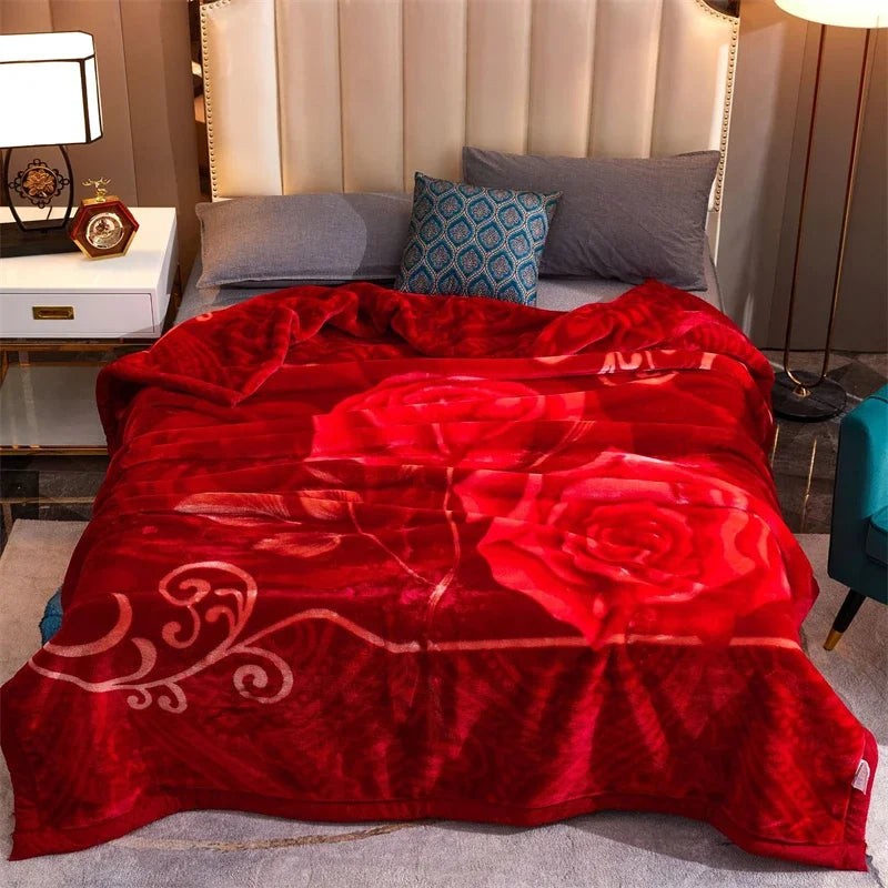 High End Printed Warm Winter Raschel Blanket for Bed Soft Warmth Thickened Single Double Quilts Skin Friendly Weighted Blankets