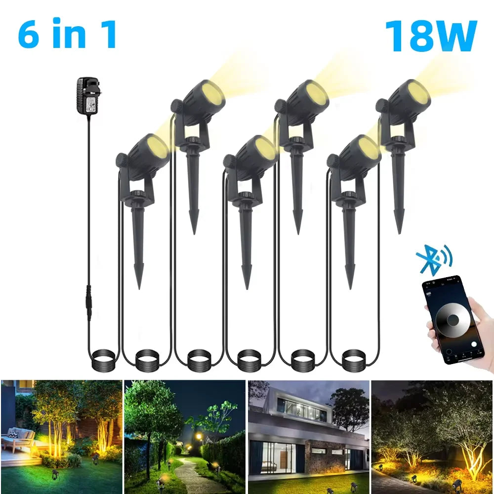 Outdoor Smart Landscape Spotlight APP and Remote Control 16 Million Colors IP65 Waterproof For Path Courtyard Gardens Backyard