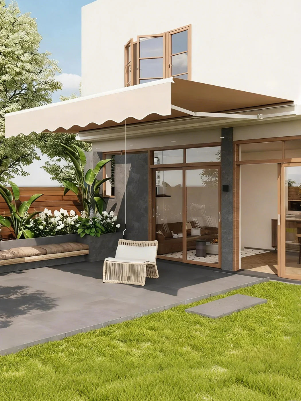3x2.5m Retractable Patio Awning, Manual Crank Sun Shade With Waterproof Uv50+ Fabric & Aluminum Frame For Balcony Garden Outdoor