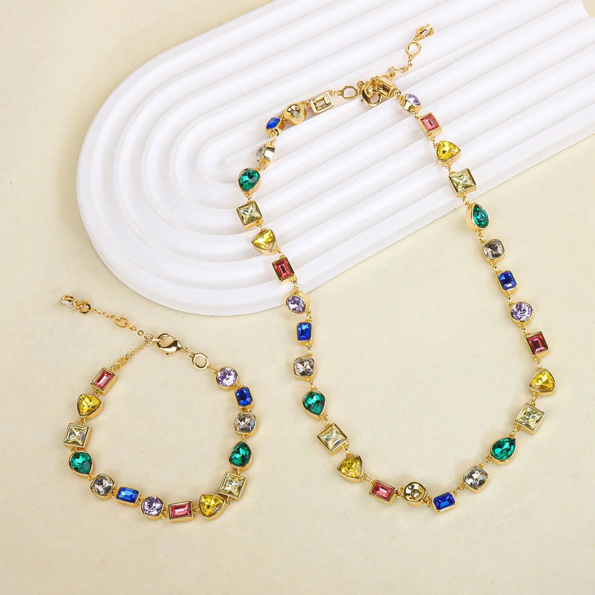 Delicate Crystal Beaded Necklace Earrings Bracelet Gift Set, High-End Fashion Jewelry Collection for Women,work to dinner piece