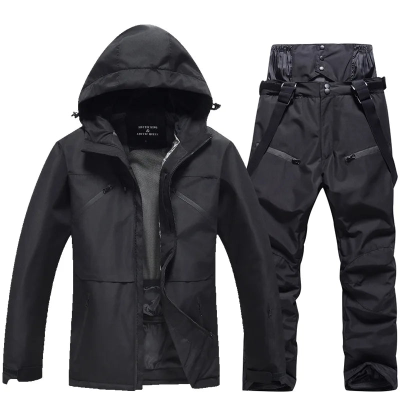 NEW Fashion Men Women Winter Ski Suit Windproof Waterproof Snowboard Jacket and Pants Snow Clothes Female Skiwear Pure White