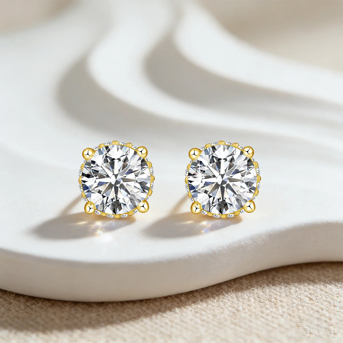 100% Pass Diamond Tester Round Moissanite Stud Earrings Women 925 Sterling Silver Ear Studs Wedding Jewelry