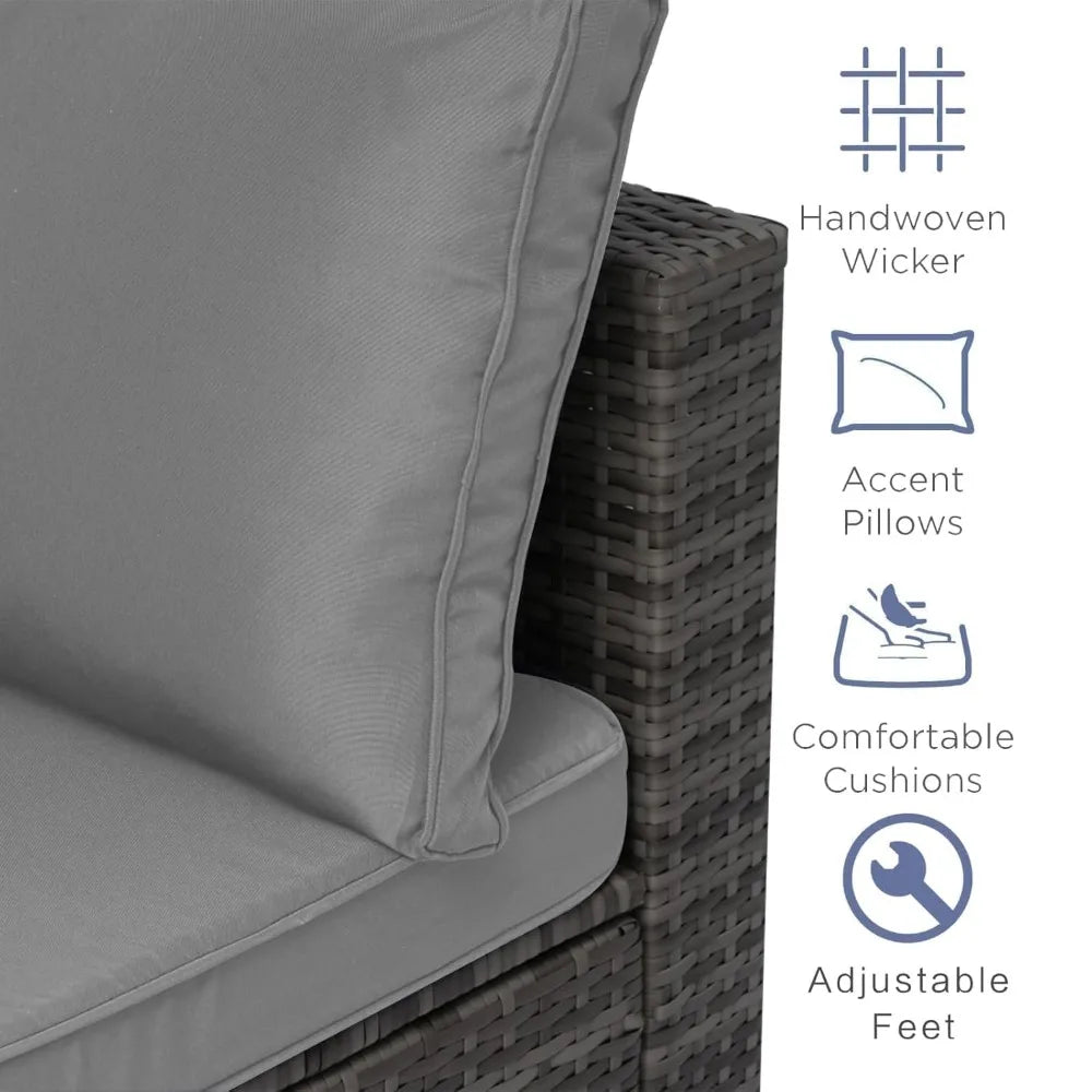 7-Piece Outdoor Rattan Sectional Sofa Set, Wicker Patio Furniture with Coffee Table, Grey Cushions, Patio, Customized