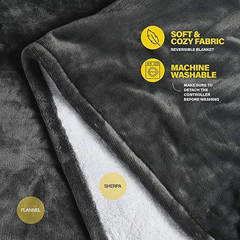Acarps Electric Blankets Flannel & Sherpa 6 Heat Setting 10-hour Time Auto-Off Function Heated Blanket Over-Heated Protection