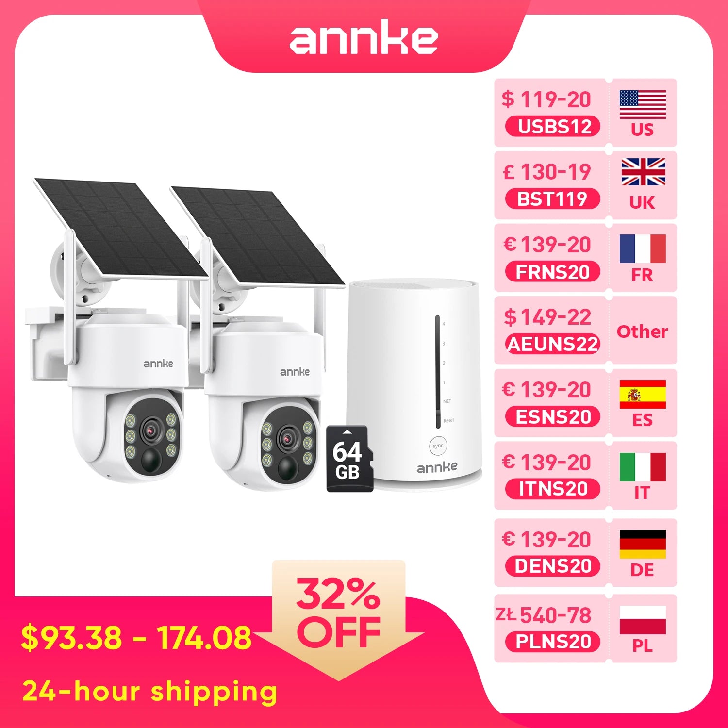Annke 4MP Solar Security Cameras 4CH Wireless NVR 4mm Color Night Vision IP Camera Audio 2.4G 5.8G Solar Wifi Camera Outdoor