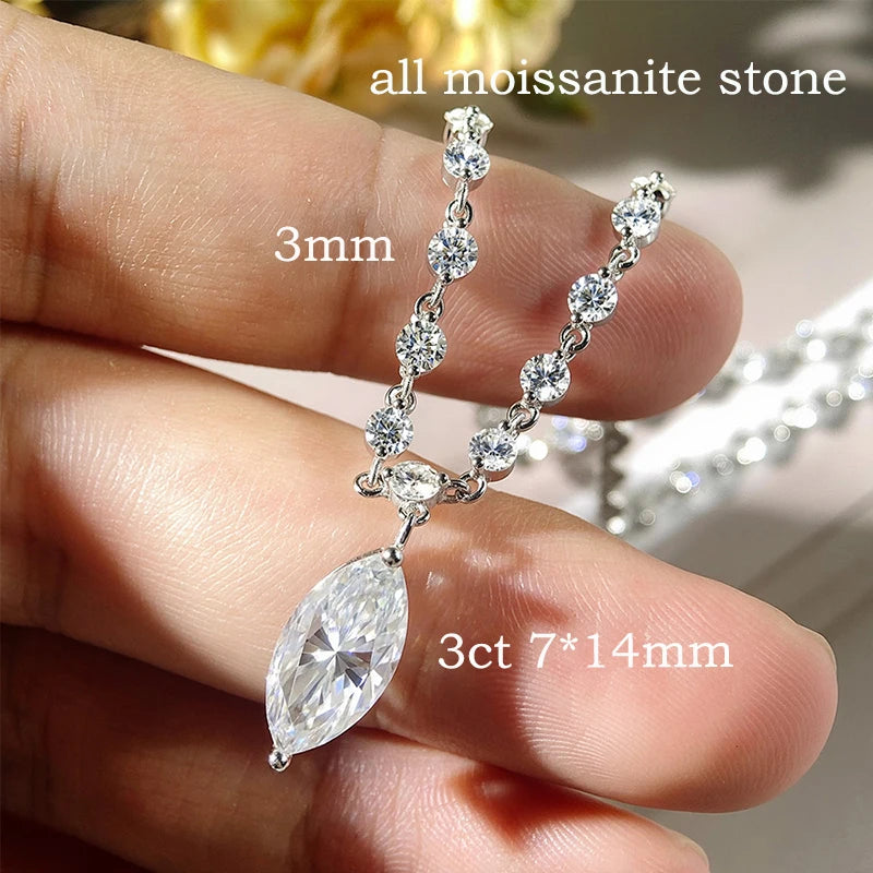 Smyoue 18k Plated Marquise Cut Moissanite Tennis Necklace for Women Choker Lab Diamond D Color Chain 925 Sterling Silver Jewelry