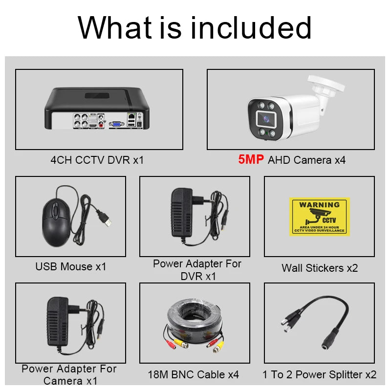 Smar 5MP Security Camera System Witth 18M Wired Cable Video Surveillance Kit Indoor Outdoor Waterproof CCTV Camera 5 in 1 DVR