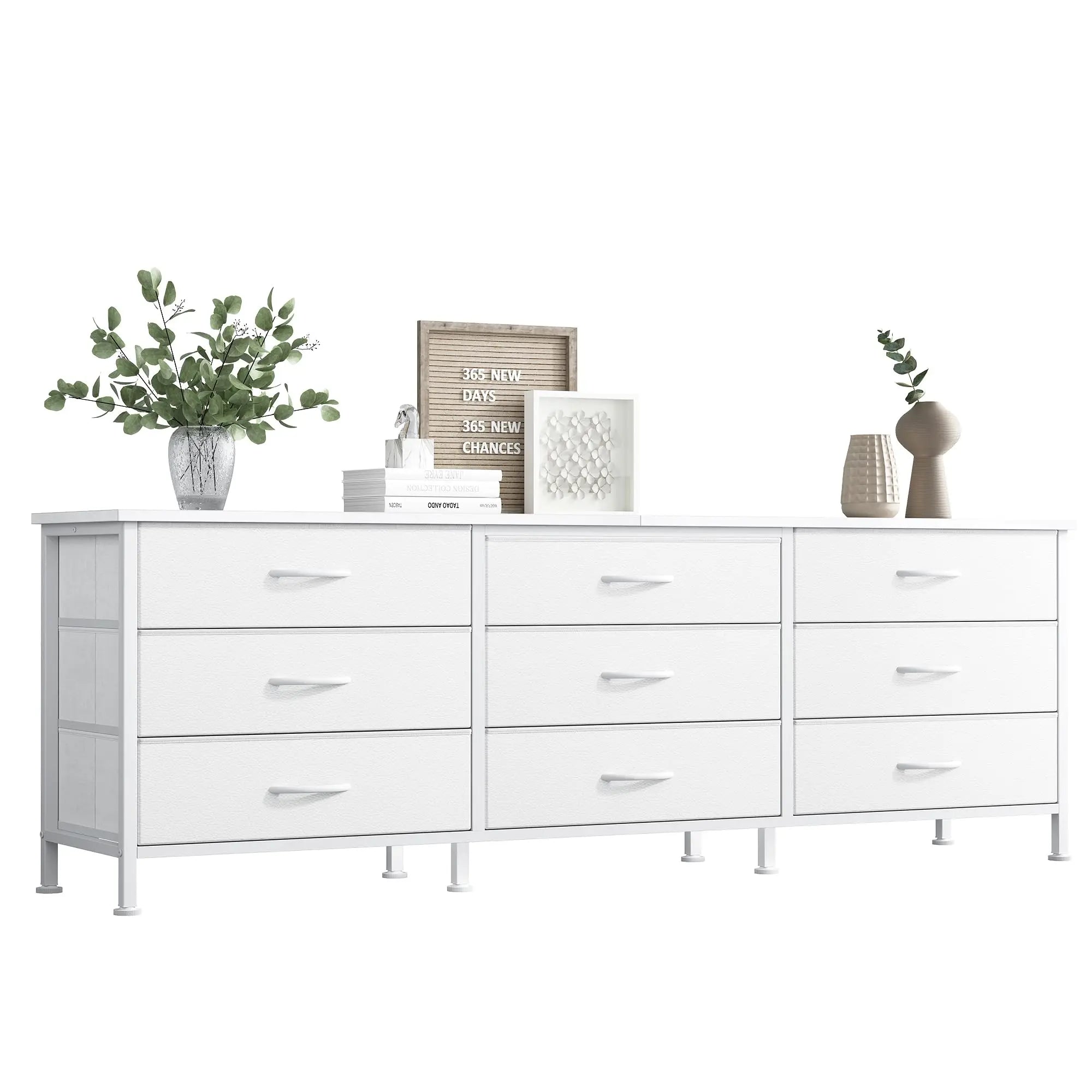 JHK Cabinet For Living Room With 9 Fabric Drawers Long Entertainment Center Up to 75 Inch TV Storage Display Of Furniture