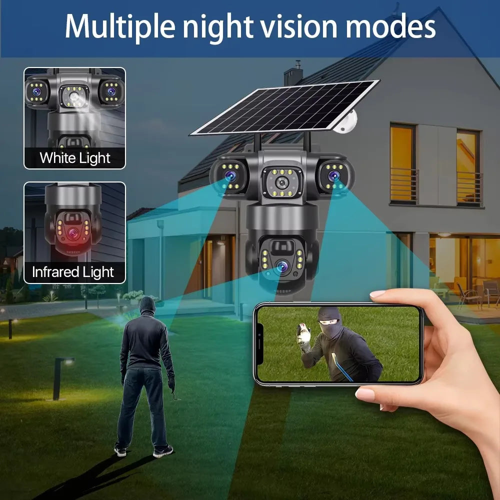 DIFANG 12MP WIFI Solar Camera 3 Len 3 Screen 10X  Zoom Outdoor Wireless Security Cameras Auto Tracking CCTV 24/7 Hour Recording