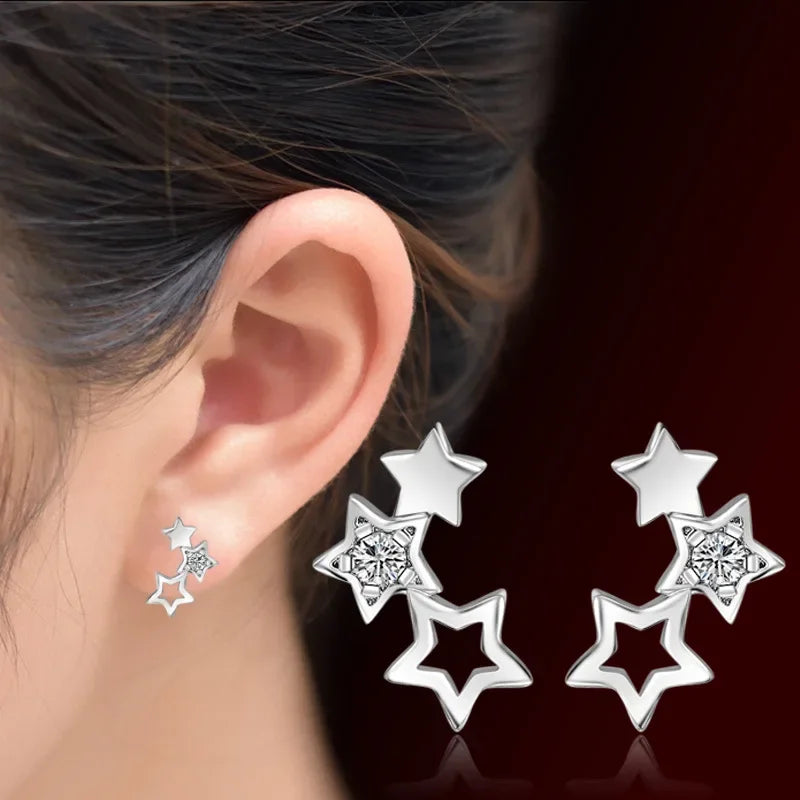 New 925 Sterling Silver romantic star Crystal stud Earrings for Women fashion Jewelry Wedding Accessories Party Christmas Gifts